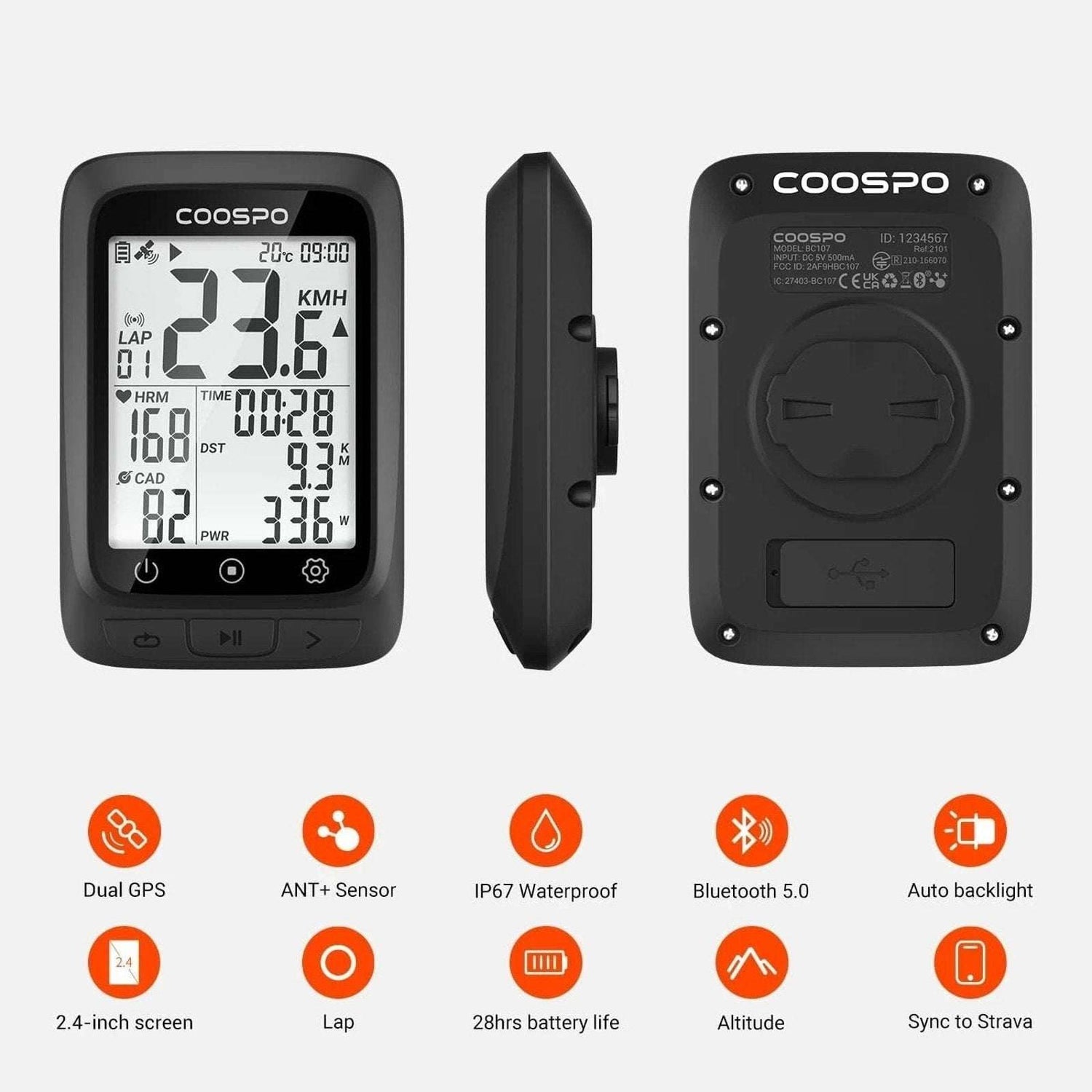 COOSPO BC107 Bluetooth ANT+ Dual GPS Cycling Computer Waterproof Bike Tracker