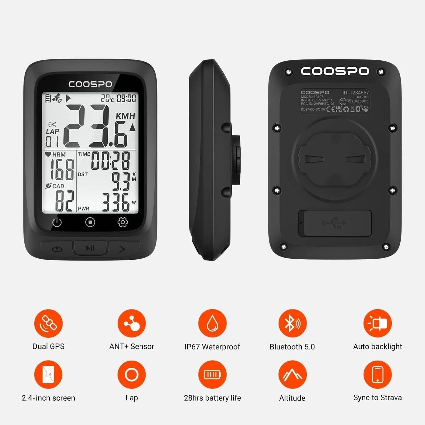 COOSPO BC107 Bluetooth ANT+ Dual GPS Cycling Computer Waterproof Bike Tracker
