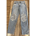 AE American Eagle Strigid Ripped Highest Waist Baggy Straight Jeans Size 8