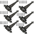 6" Heavy Duty Hammered Black Steel Gate T Hinge Strap Shed, Barn Doors - 6 Pack