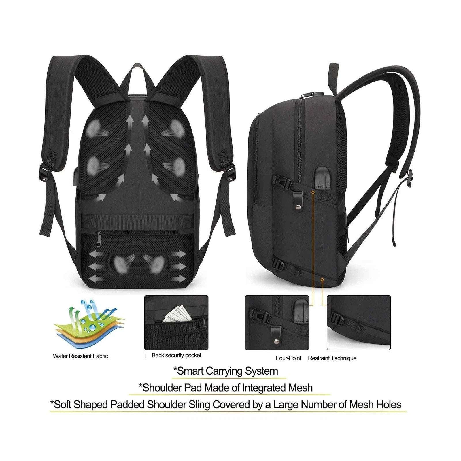 Tzowla Travel Laptop Backpack Water Resistant Anti-Theft Bag w USB Charging Port