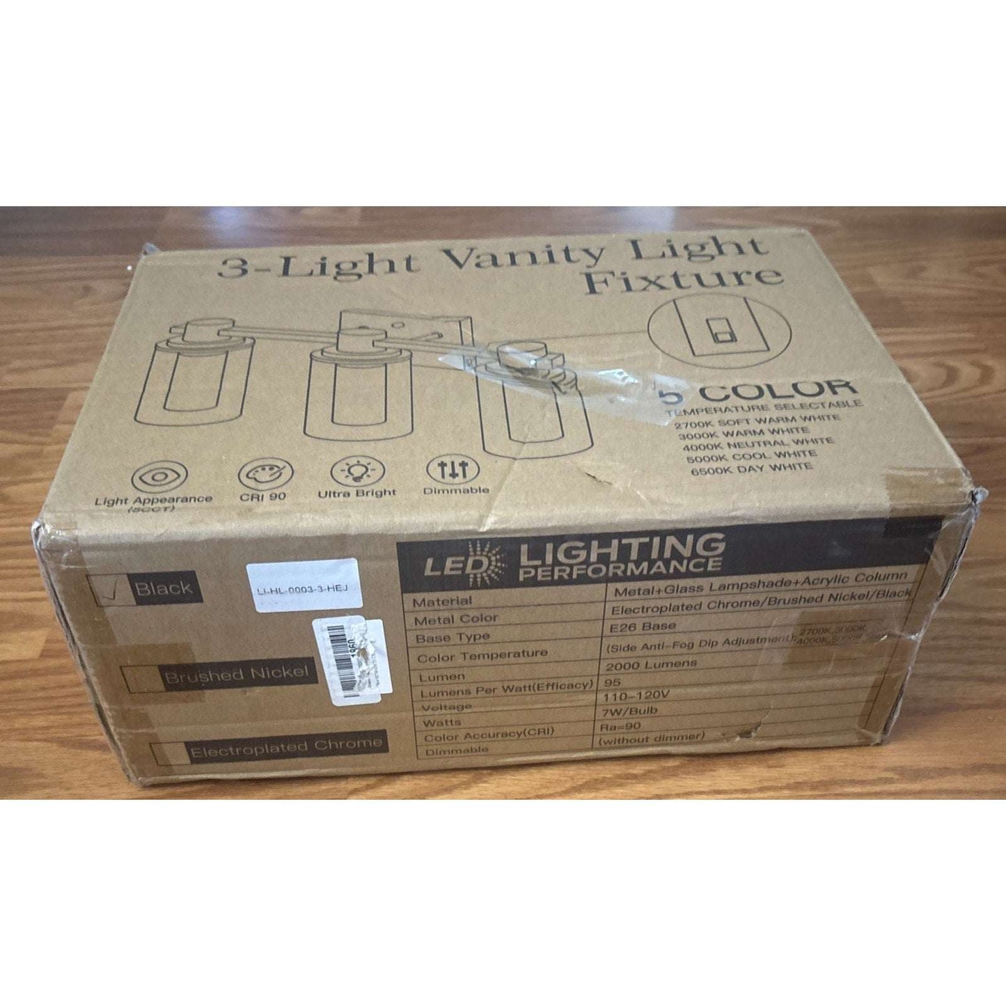Bathroom Vanity Light Fixture 3-Light Dimmable Black, Crystal with Bubble Bulbs