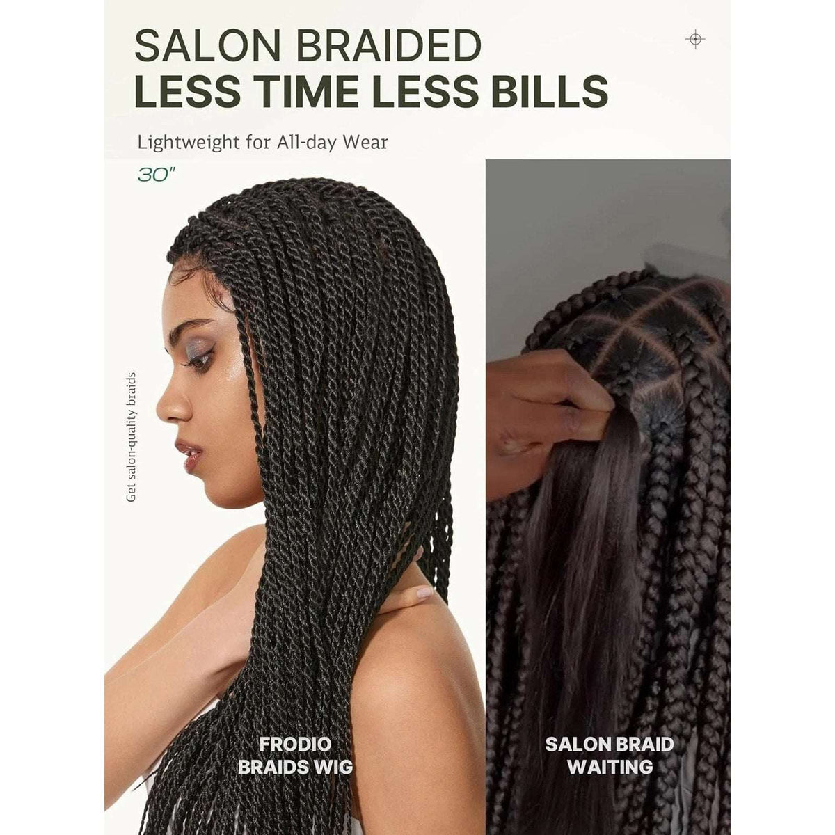Full Lace Micro Twist Braided Knotless Wig Veralux 200% Density 30 inch Black