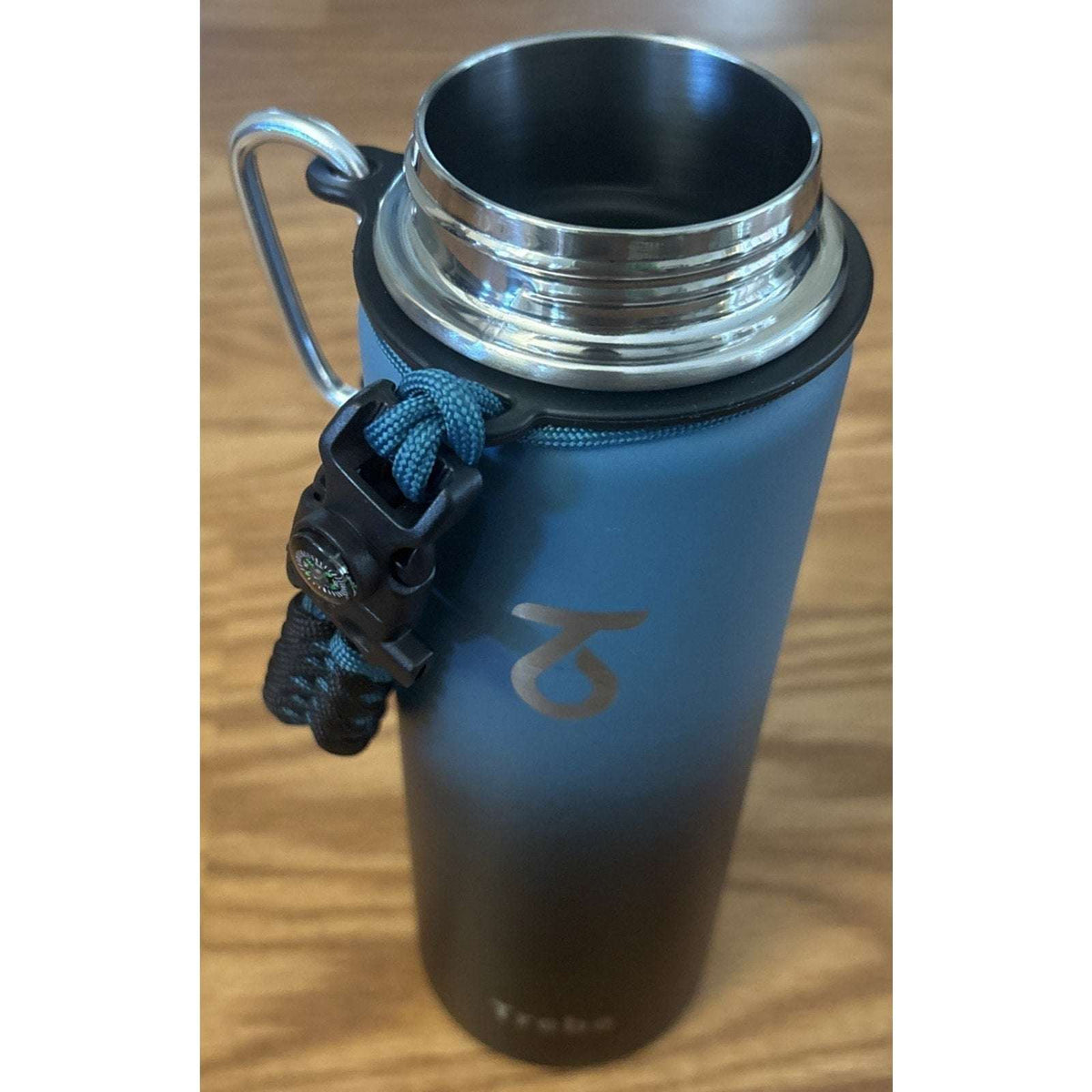 Trebo 32oz Water Bottle Insulated 3 Lids, Paracord, Carabiner, Compass & Whistle