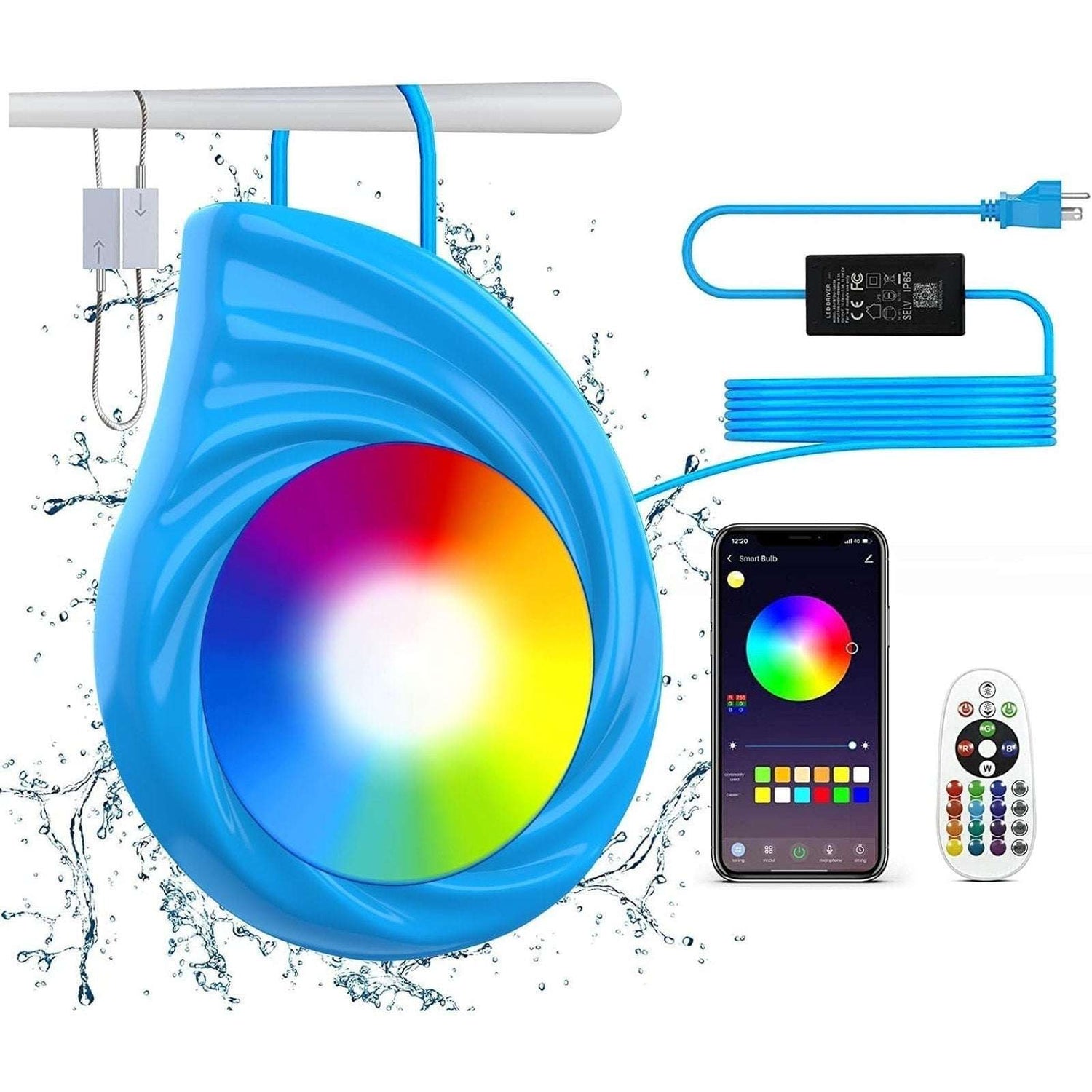 LED RGB Magnetic Pool Light Submersible IP68 Bluetooth App Control w/ Music Sync