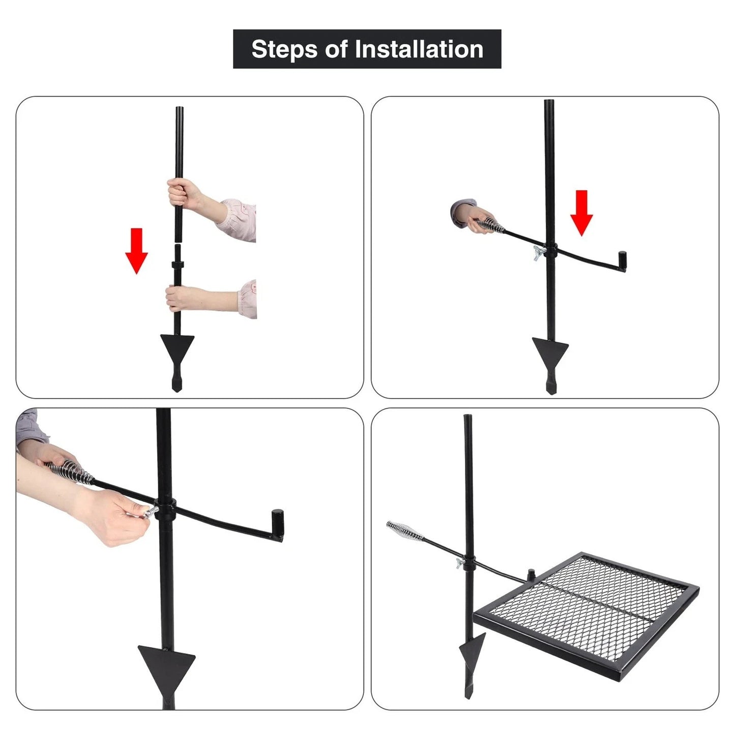 Swivel Campfire Grill Grate, Adjustable Heavy Duty Steel Open Fire 12.6"x16.7"