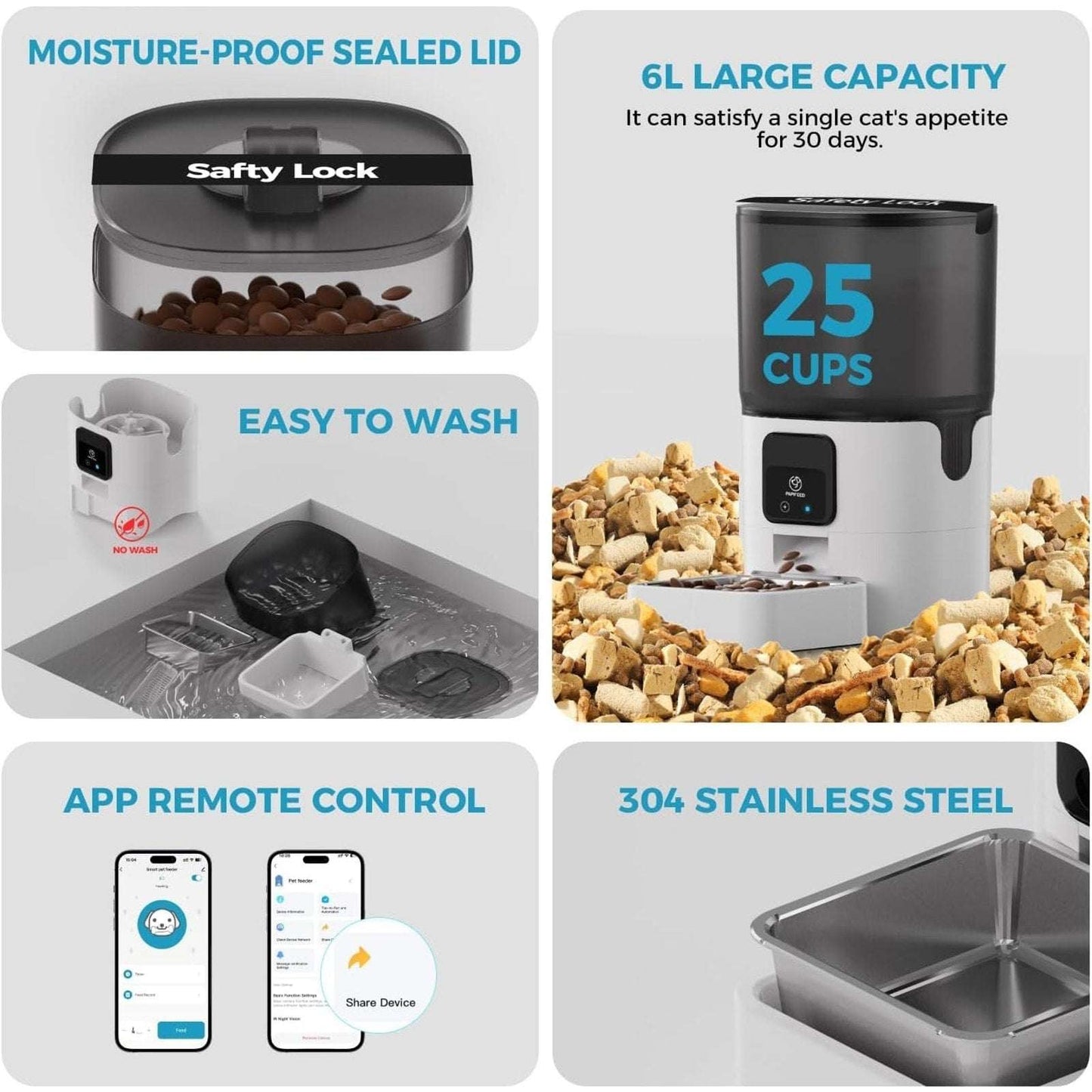 Automatic 6L Multi Cat Dog Pet Food Dispenser with Slow Feed 5G WiFi APP Control