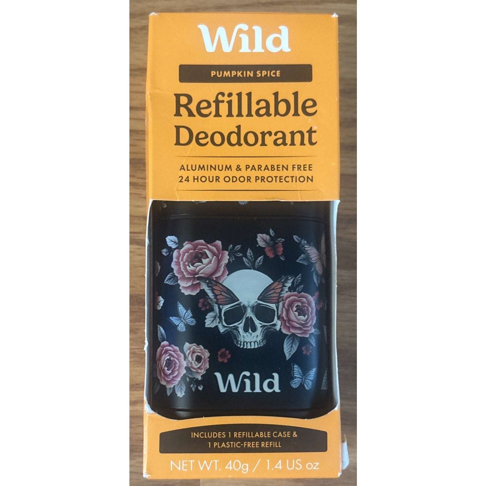 Wild Cosmetics - Refillable Skull & Roses Case with Pumpkin Spice- Aluminum Free