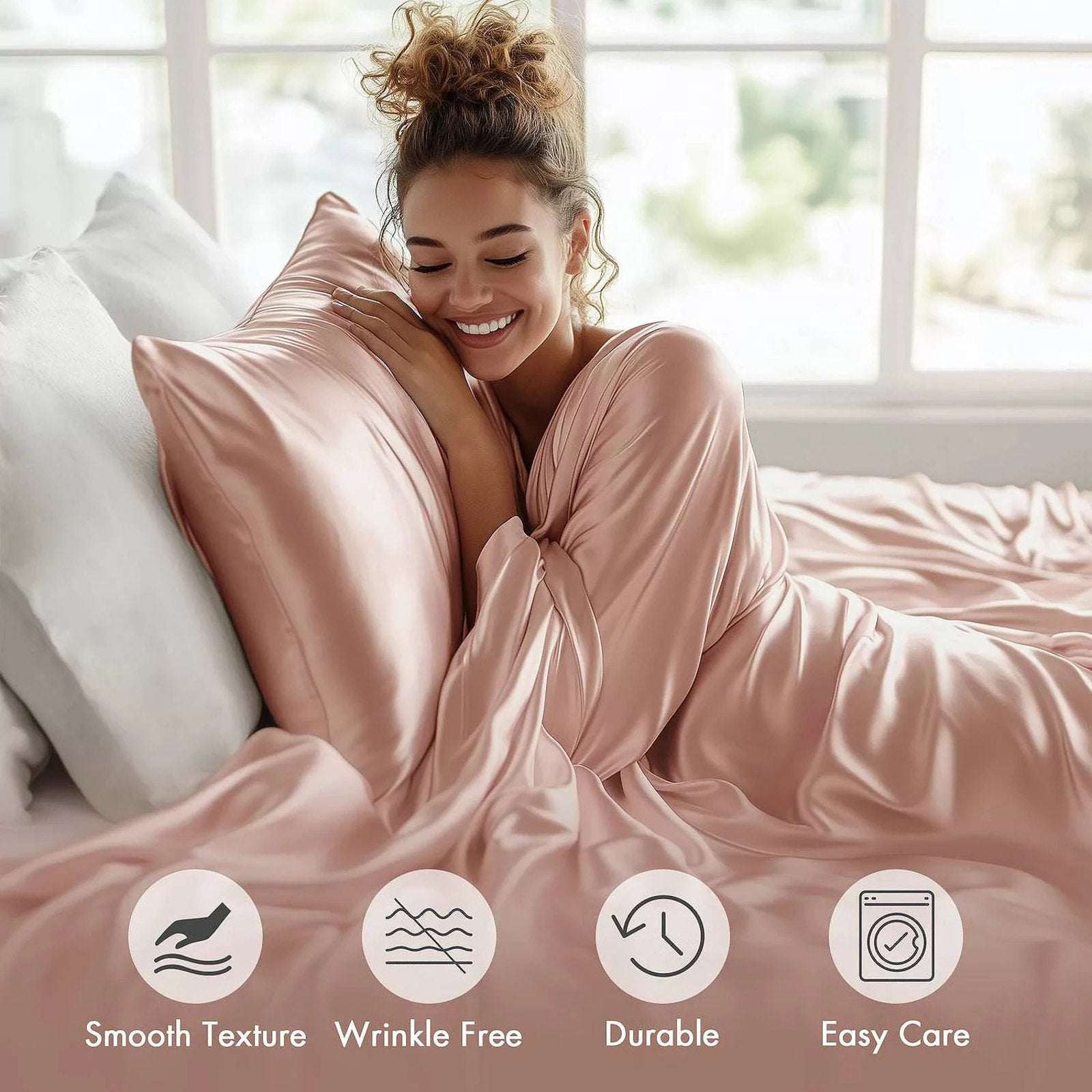 Madison Park 6PC Satin Cal King Sheet Set in Blush Pink GREAT for Skin & Hair