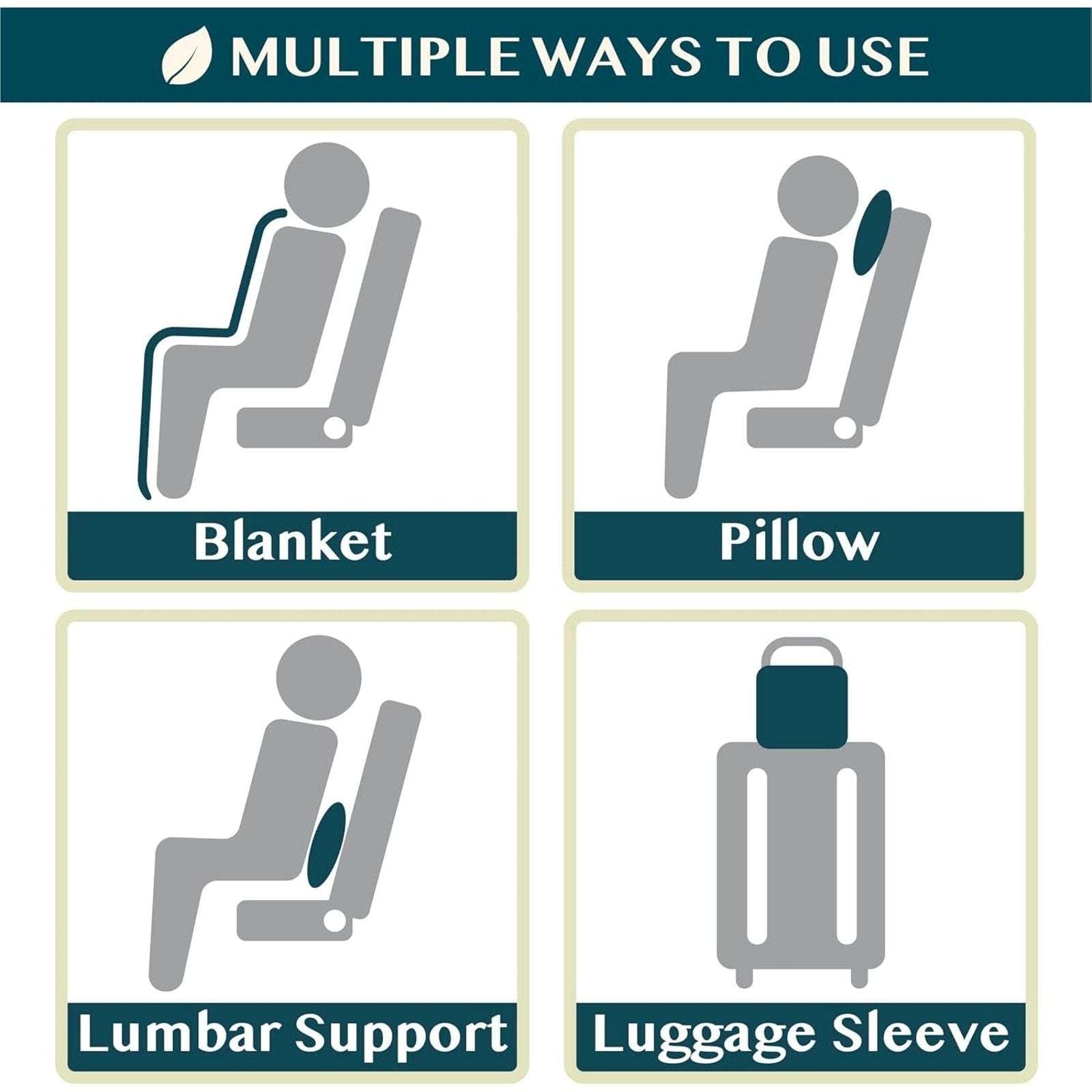 PAVILIA Compact Travel Blanket Pillow Set Airplane Roadtrip Car Flight Plane+