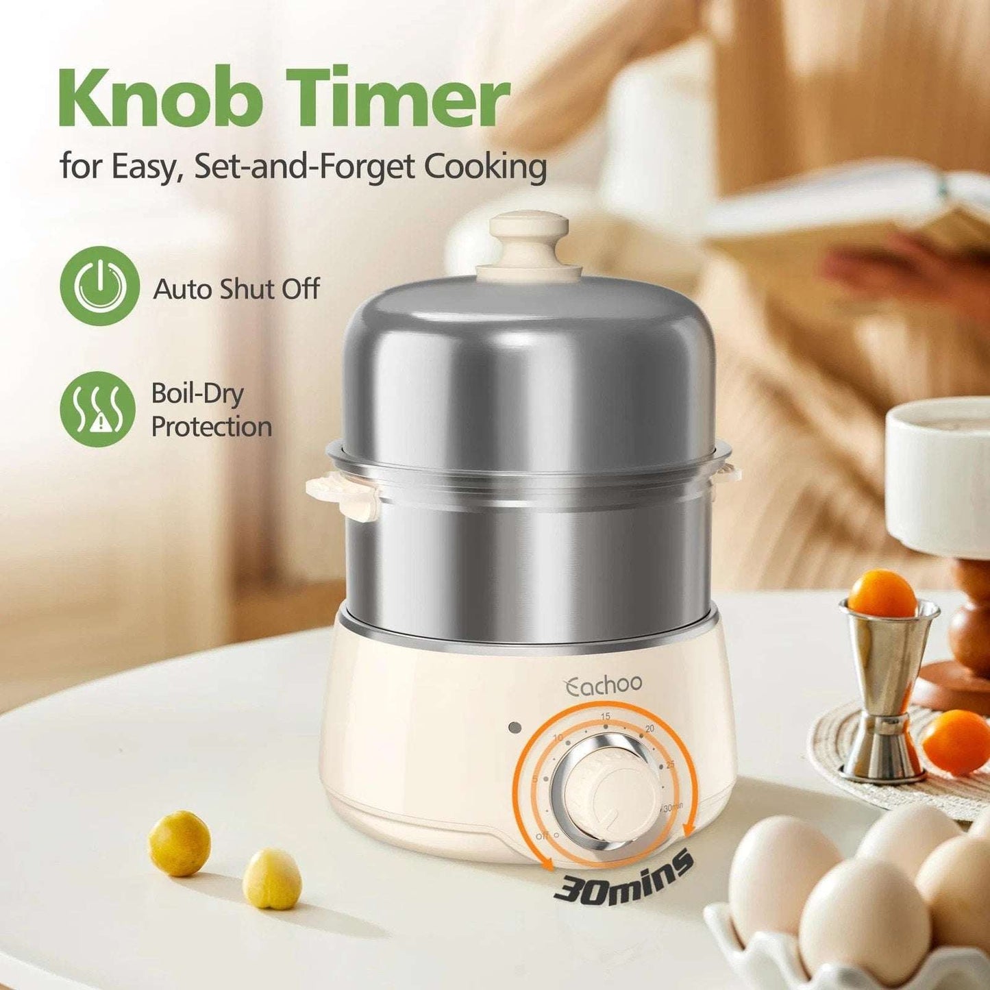 14 Egg Stainless Steel Electric Rapid Hard Boiled Egg Cooker Steamer w/ Timer