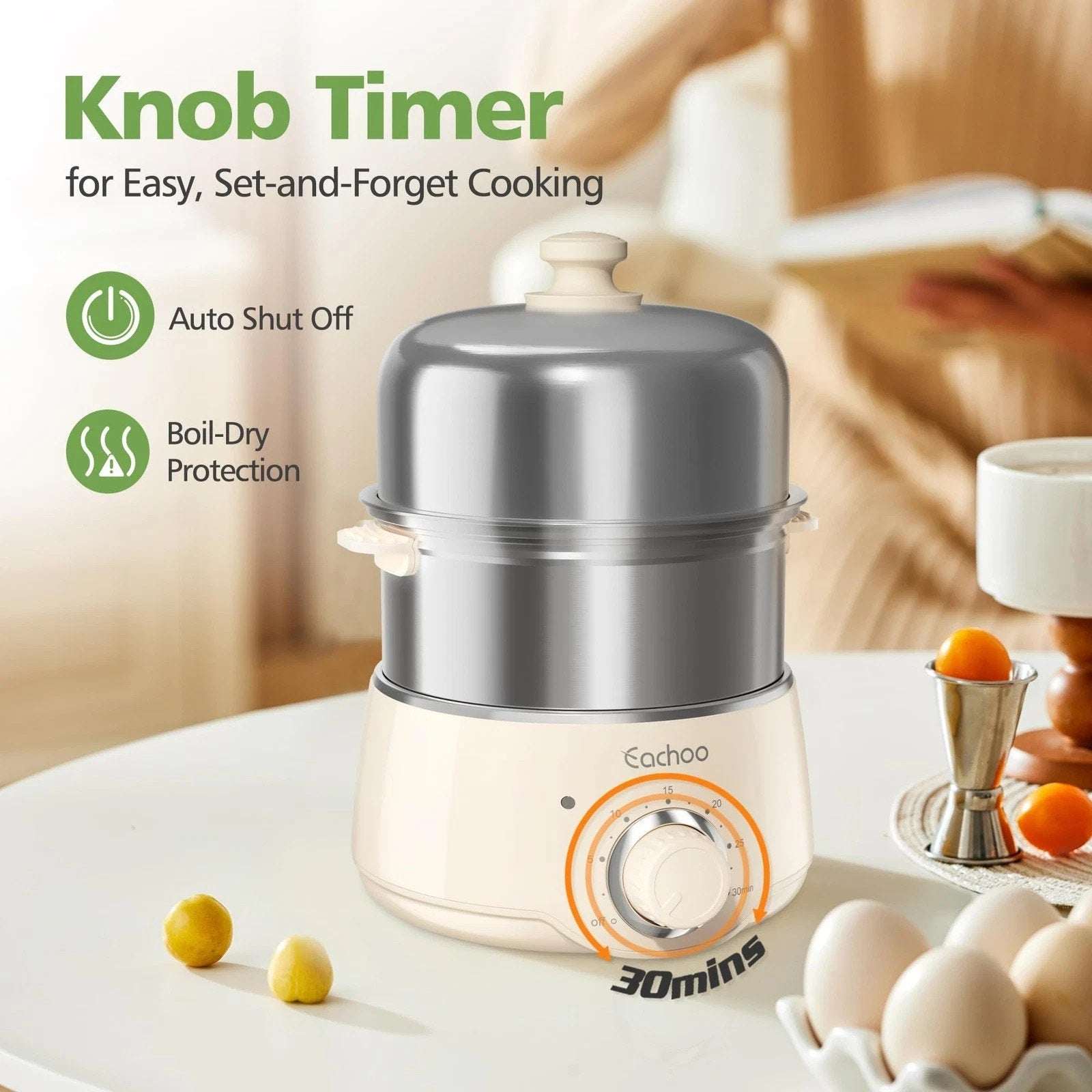 14 Egg Stainless Steel Electric Rapid Hard Boiled Egg Cooker Steamer w/ Timer