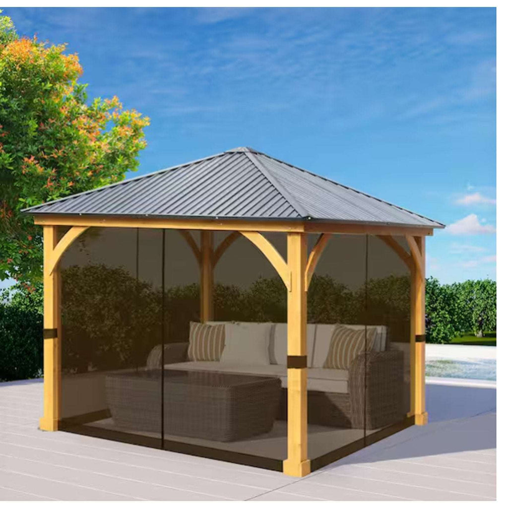 10' x 10' Gazebo Universal Mosquito Netting Mesh Screen with Zippers in Brown