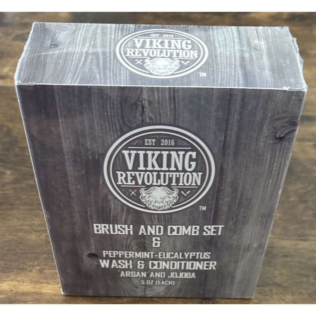 Viking Revolution Brush, Comb w/ Beard Wash & Conditioner Set Argan & Jojoba Oil