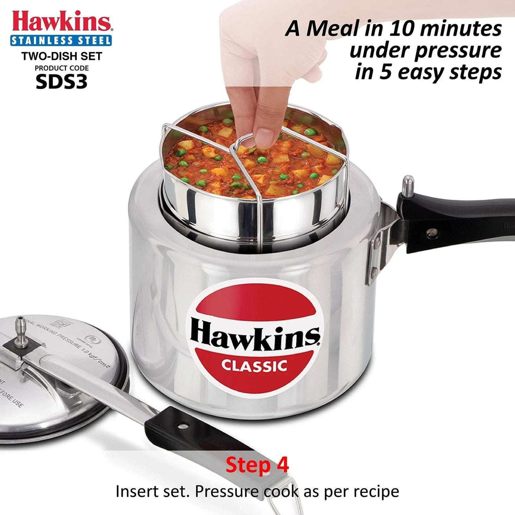 Hawkins Two-Dish Stainless Steel Set, Pressure Cooker 2 Pan Insert Multi-Cooker