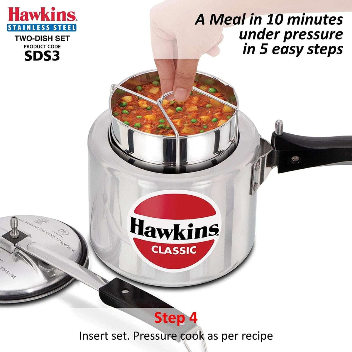 Hawkins Two-Dish Stainless Steel Set, Pressure Cooker 2 Pan Insert Multi-Cooker