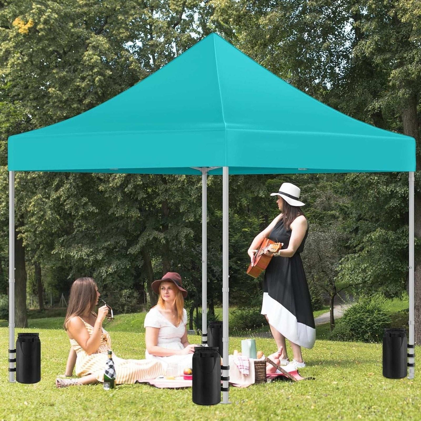 300lbs Canopy Weights Sand Bags Set of 4, XL Heavy Duty 1680D Black Sandbags