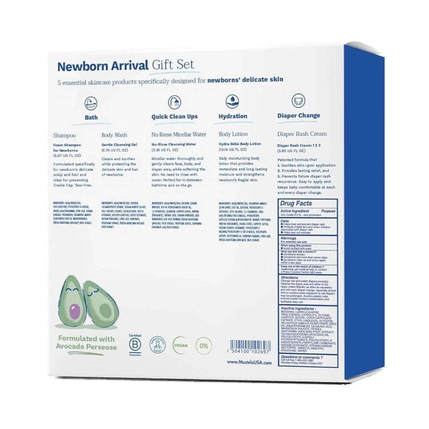 Mustela Newborn Arrival Gift Set Baby Skincare & Bath Essentials 5Pcs FULL SIZE