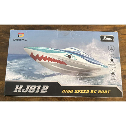 DEERC 2.4G RC Sink-Proof High Speed Racing Boat w/ LED Lights & Shark Graffiti
