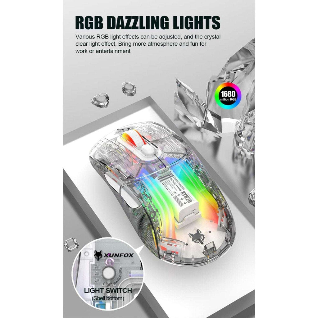 Transparent RGB Bluetooth Wireless Gaming Mouse, Dual Mode USB Computer Mouse