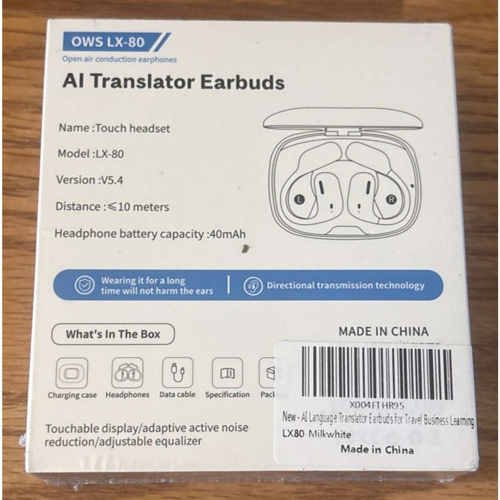 BT AI Translator Open Air Conduction Earbuds Multi EQ Sound Effects OWS LX-80
