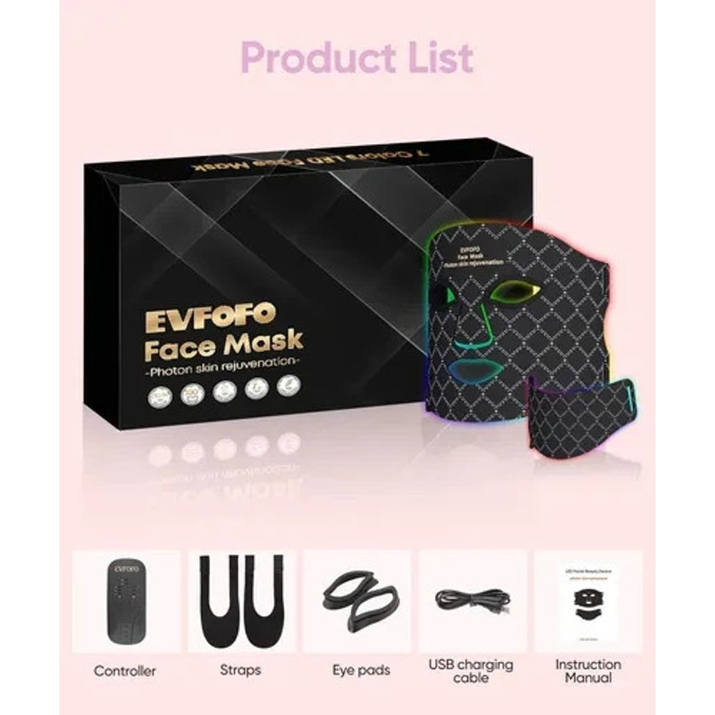 EVFOFO Therapy Mask for Face & Neck , Blue Red Light Therapy Mask, 7 Colors