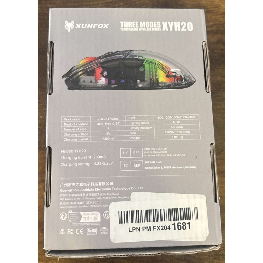 Transparent RGB Bluetooth Wireless Gaming Mouse, Dual Mode USB Computer Mouse