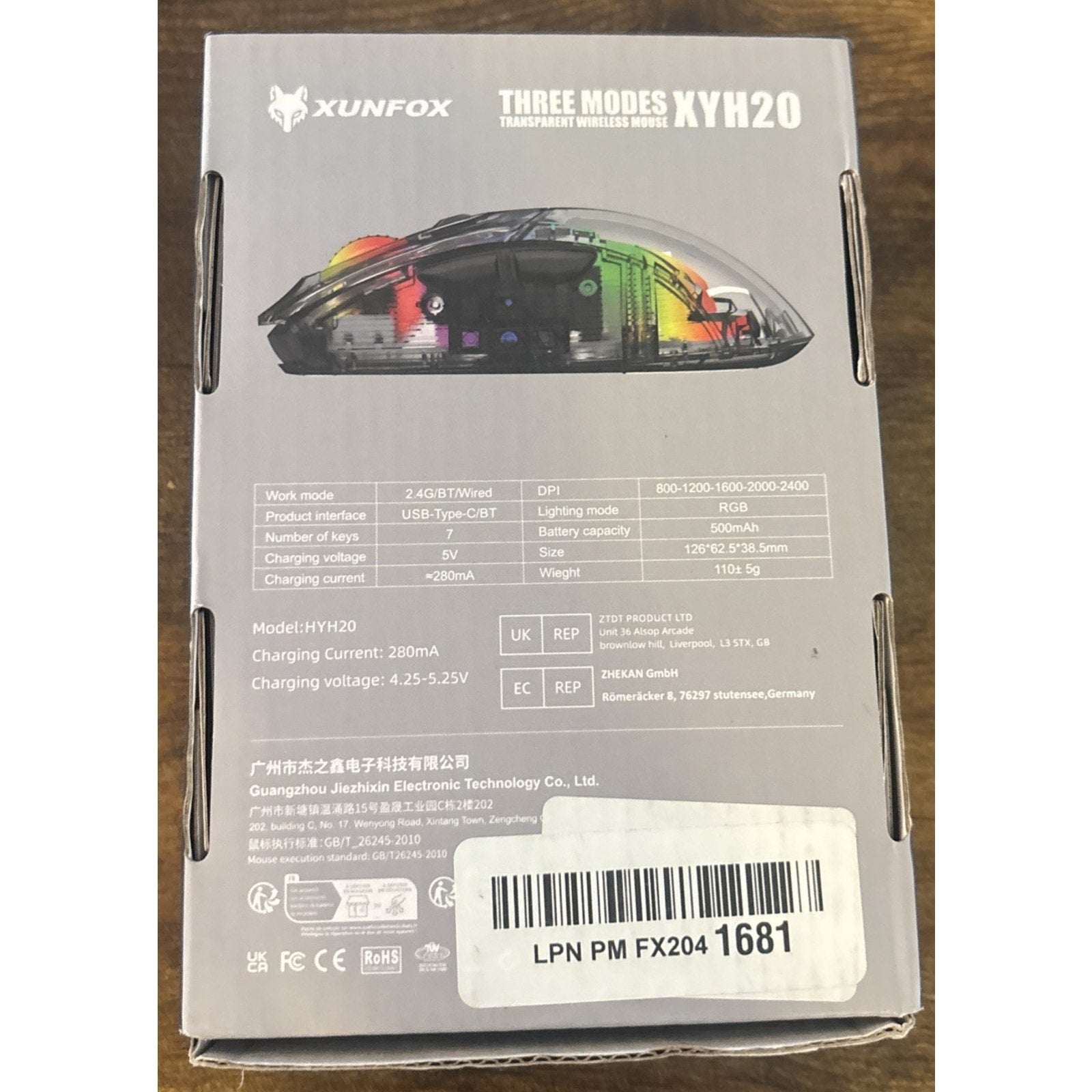 Transparent RGB Bluetooth Wireless Gaming Mouse, Dual Mode USB Computer Mouse