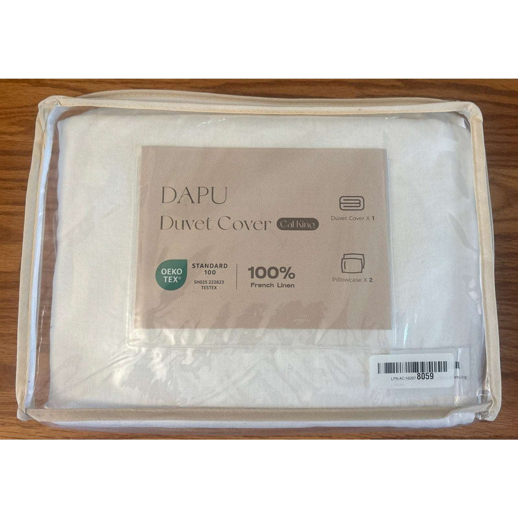 DAPU 100% Natural French Linen Luxury 3PC Duvet Cover Set California King White