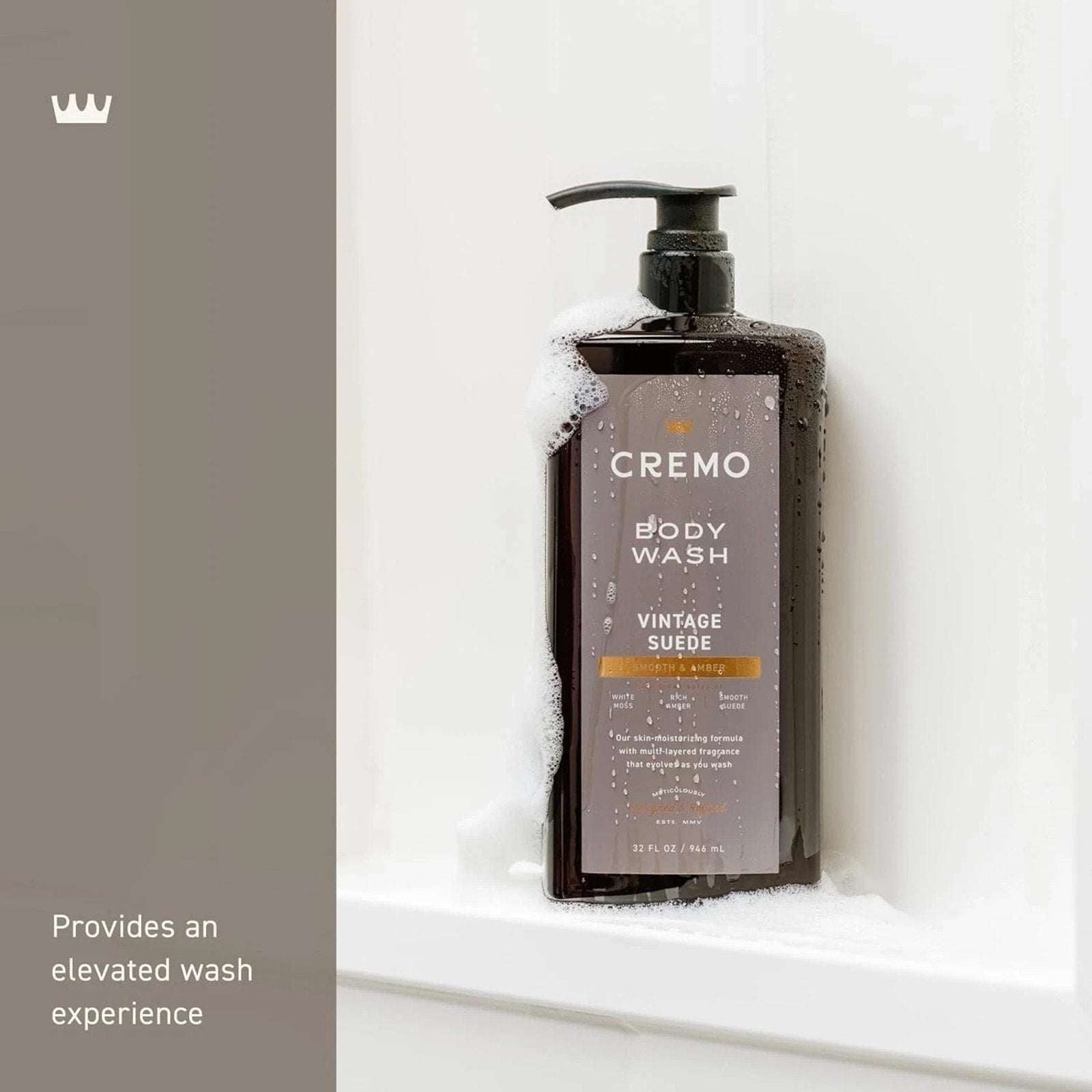 Cremo Vintage Suede Smooth & Amber Moisturizing Body Wash for Men, 32 FL Oz