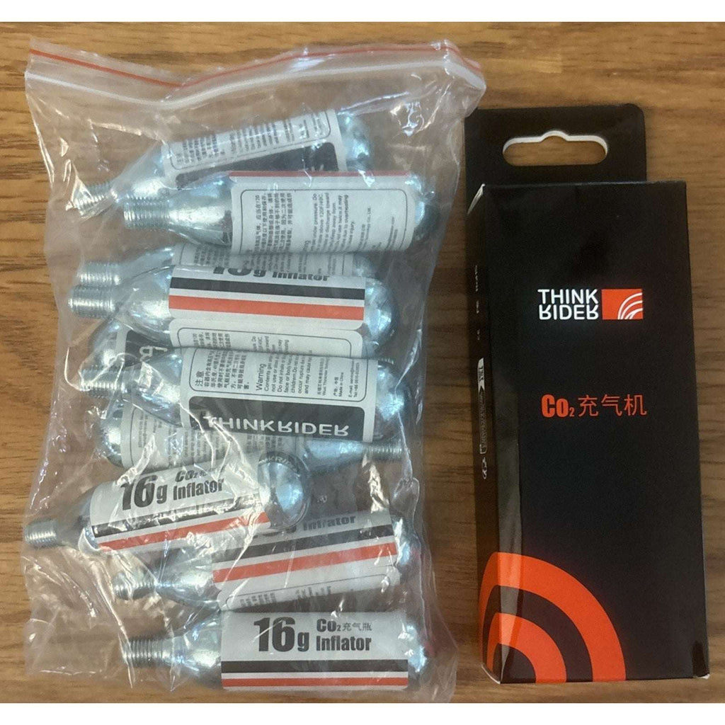 ThinkRider 10PC 16g Threaded CO2 Cartridges + Bike Tire Inflator Schrader/Presta