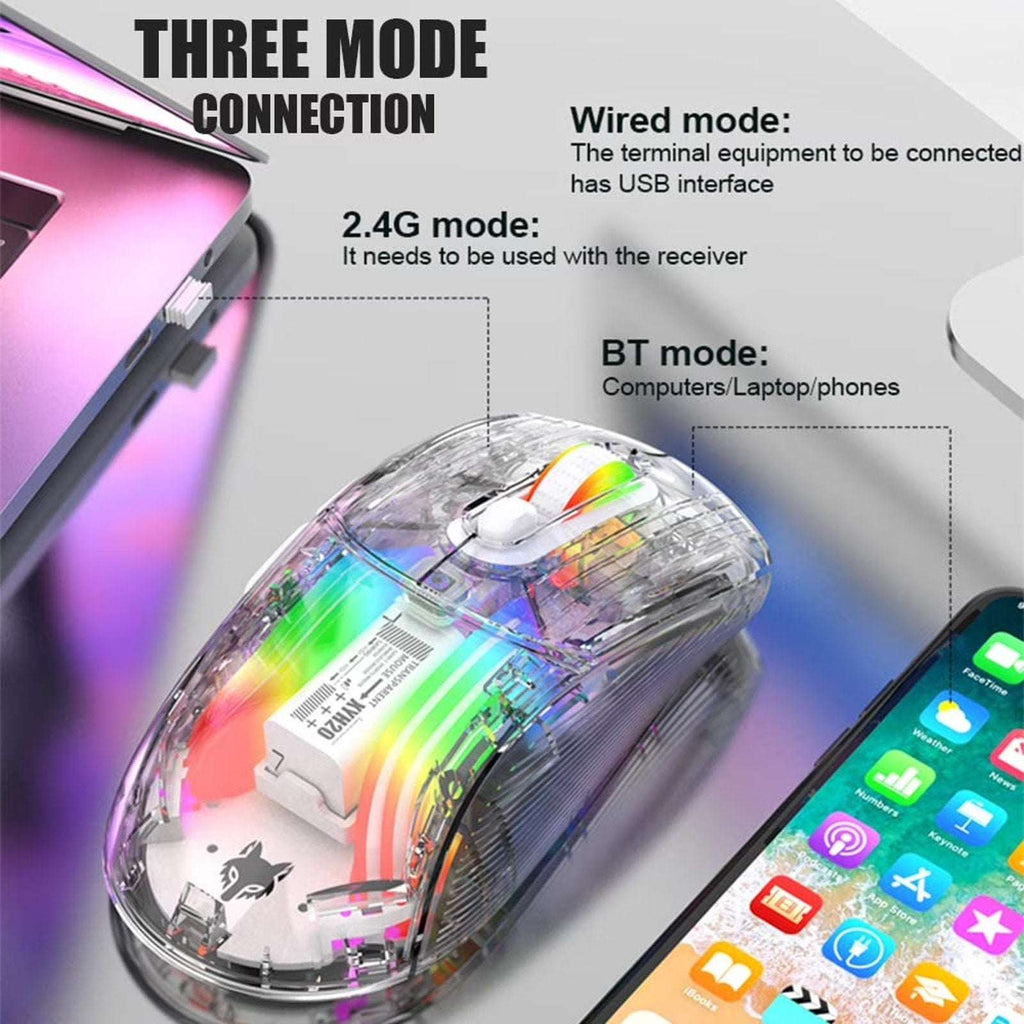 Transparent RGB Bluetooth Wireless Gaming Mouse, Dual Mode USB Computer Mouse