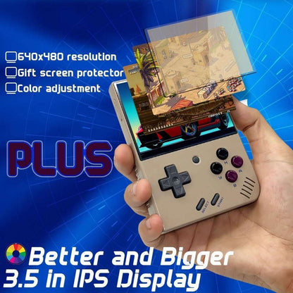 MIYOO Mini Plus Retro Handheld Game Console 64GB 3.5 inch IPS Screen Gray NEW