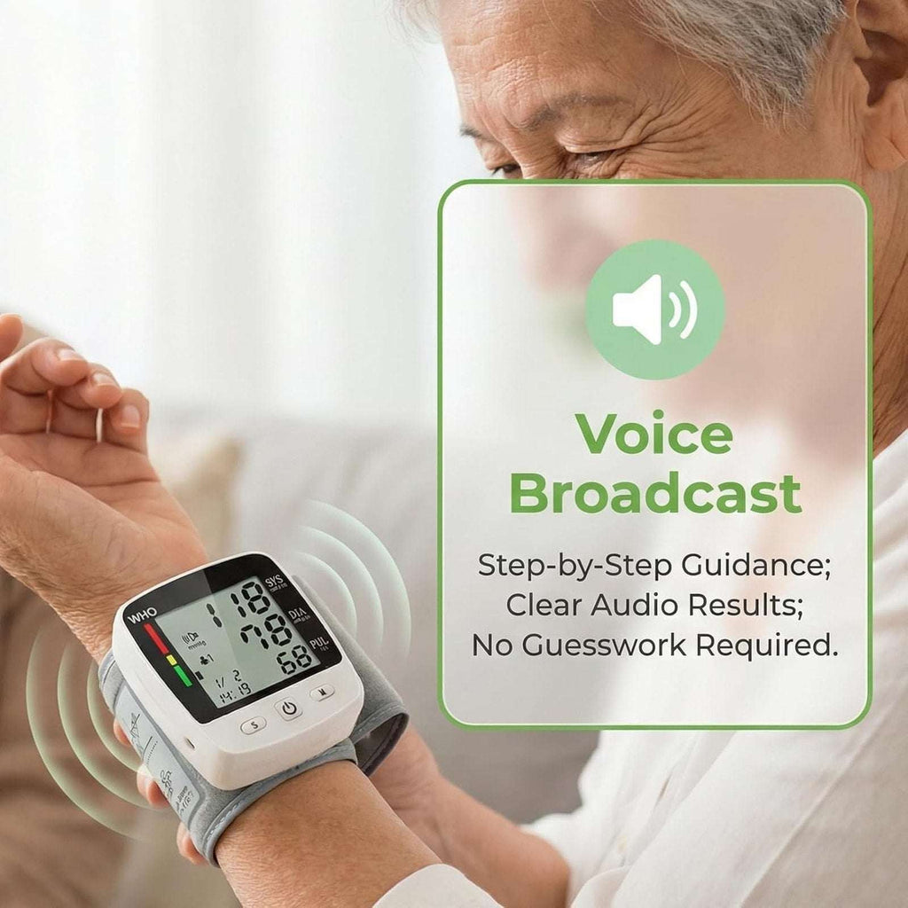Wrist Blood Pressure Monitor Automatic BP Machine Cuff LED Heart Rate W/ Voice