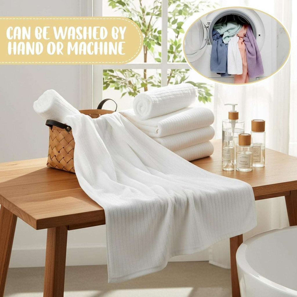 16PC Microfiber 27" x 60" Bath Towel Set Ultra Absorbent, Quick Dry White Stripe