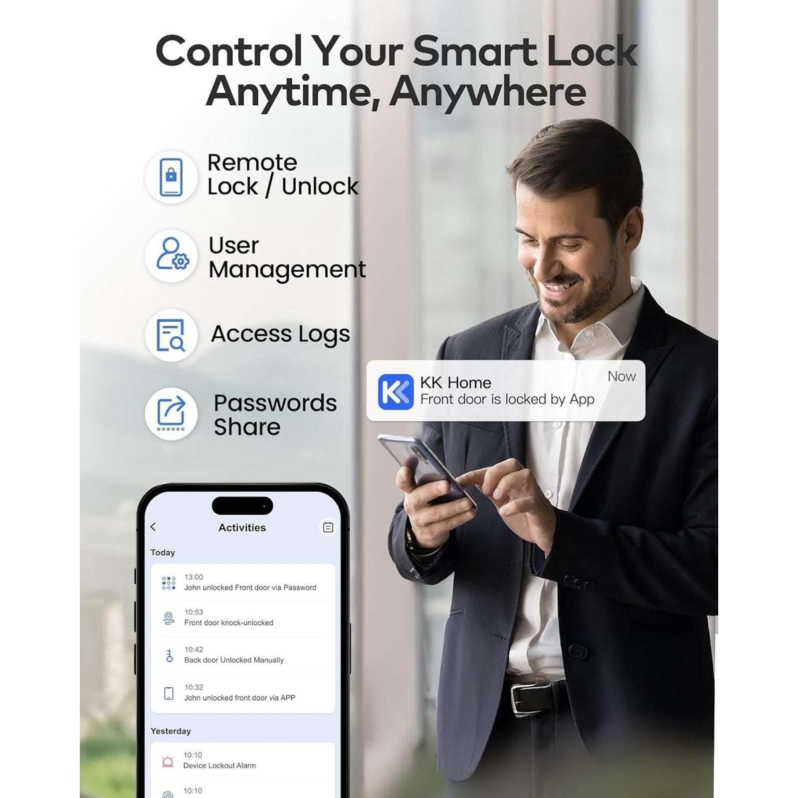 TEEHO Built-in WiFi Smart Lock TE012W Fingerprint Door Lock w App Control Remote