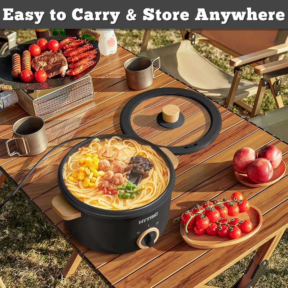 HYTRIC 2.5L 2.6Qt Electric Hot Pot Ramen Cooker Dual Power 300W 700W RV Dorm Blk