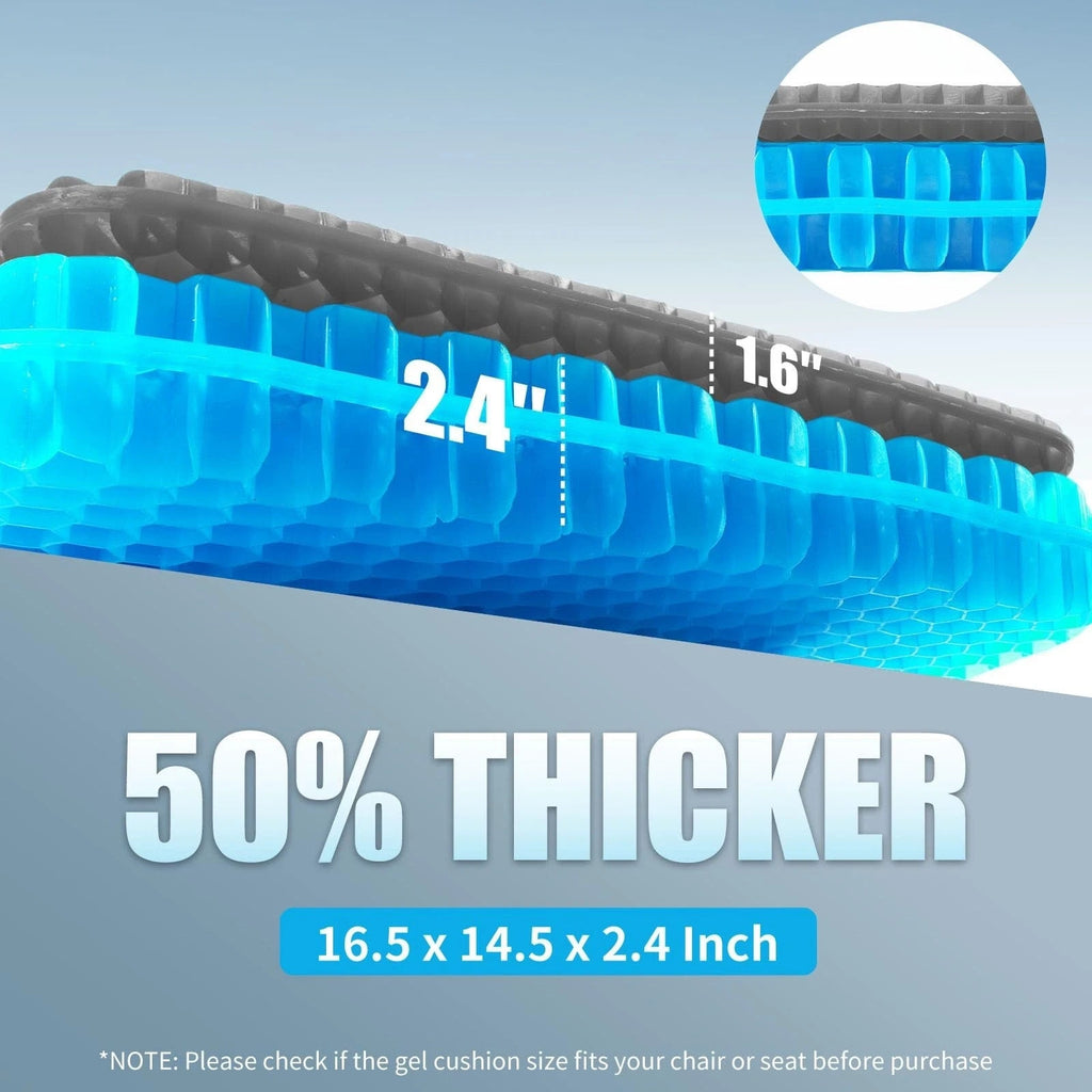 Gel Seat Cushion Long Sitting 16.5" x 14.5" x 2.4" Extra Thick Pressure Relief