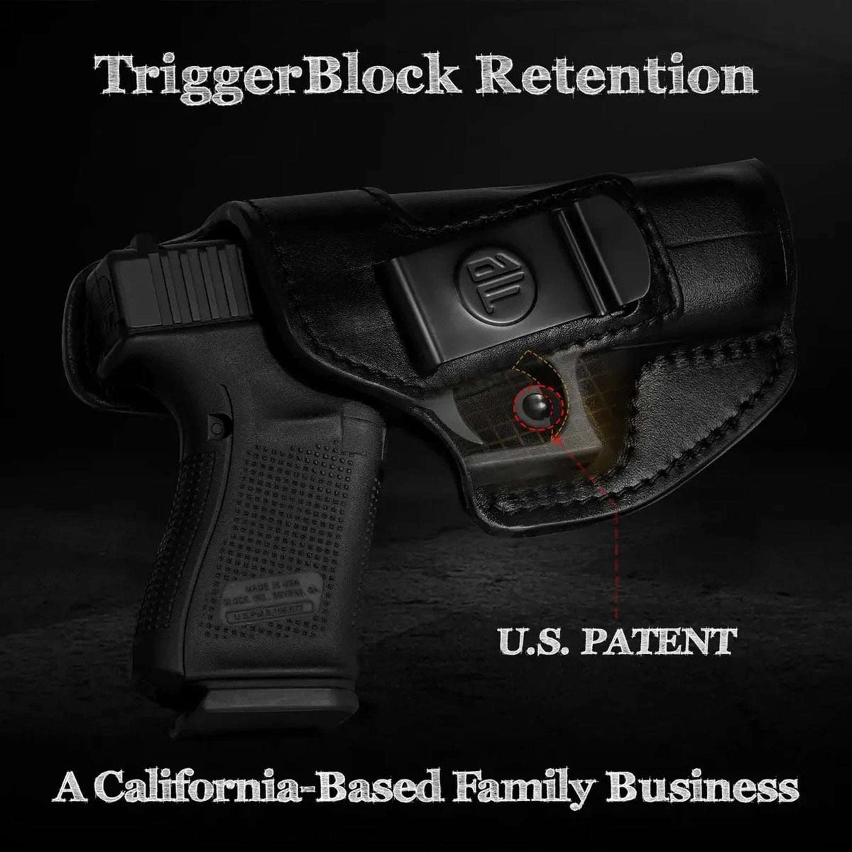 TacDefens IWB Black Leather RH Holster Glock 19 19X 23 45 TriggerBlock Retention