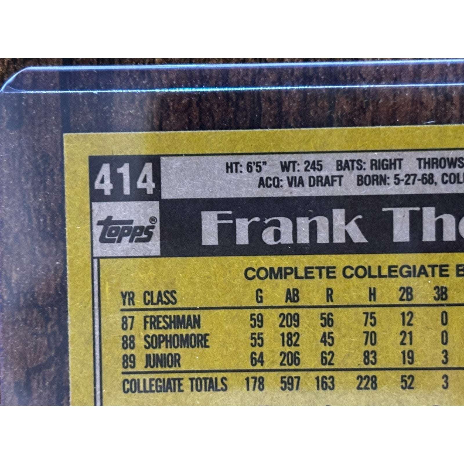 1990 Topps Frank Thomas #414 Chicago Whites Sox Rookie Card Error Card