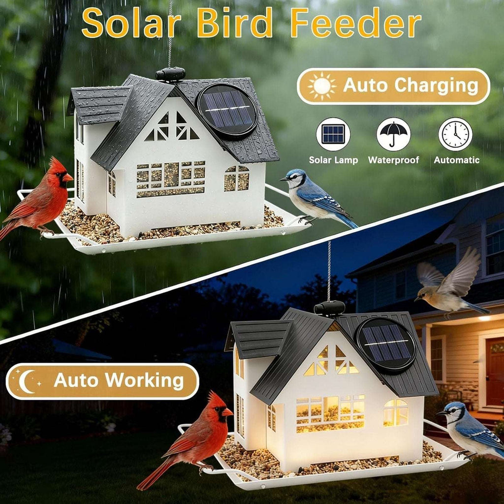 Solar Bird Feeder House Waterproof Hanging All Metal Wild Bird Outdoor Feeder