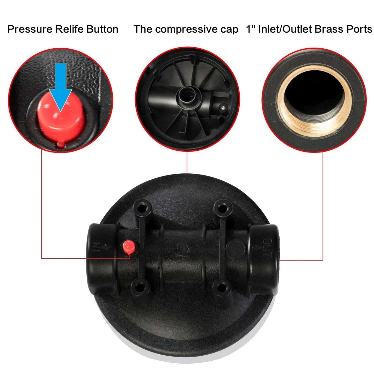 Geekpure 10 Inch Whole House Water Filter Housing 1"NPT Fit 4.5" x 10" Filters