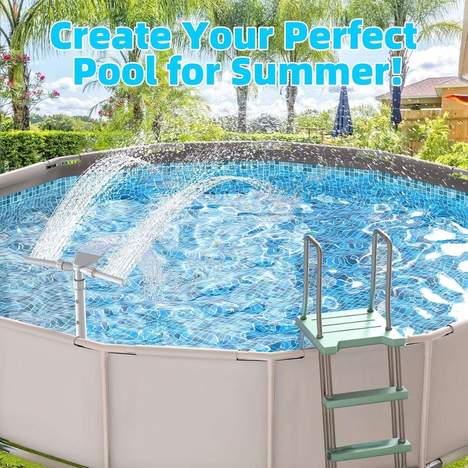 3-Head/2 Mode Pool Waterfall Sprinkler Fountain 360° Adjustable Above/In Ground