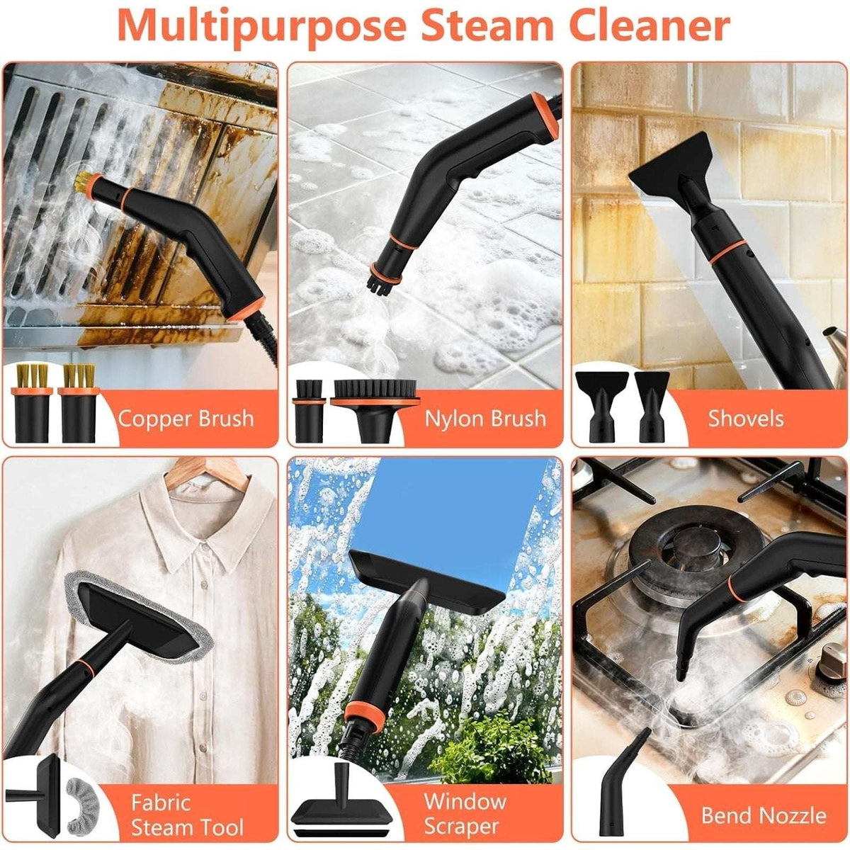 Portable High Pressure Steam Cleaner, 6-Level Adjustable, 15s Heat, 1.25L Tank