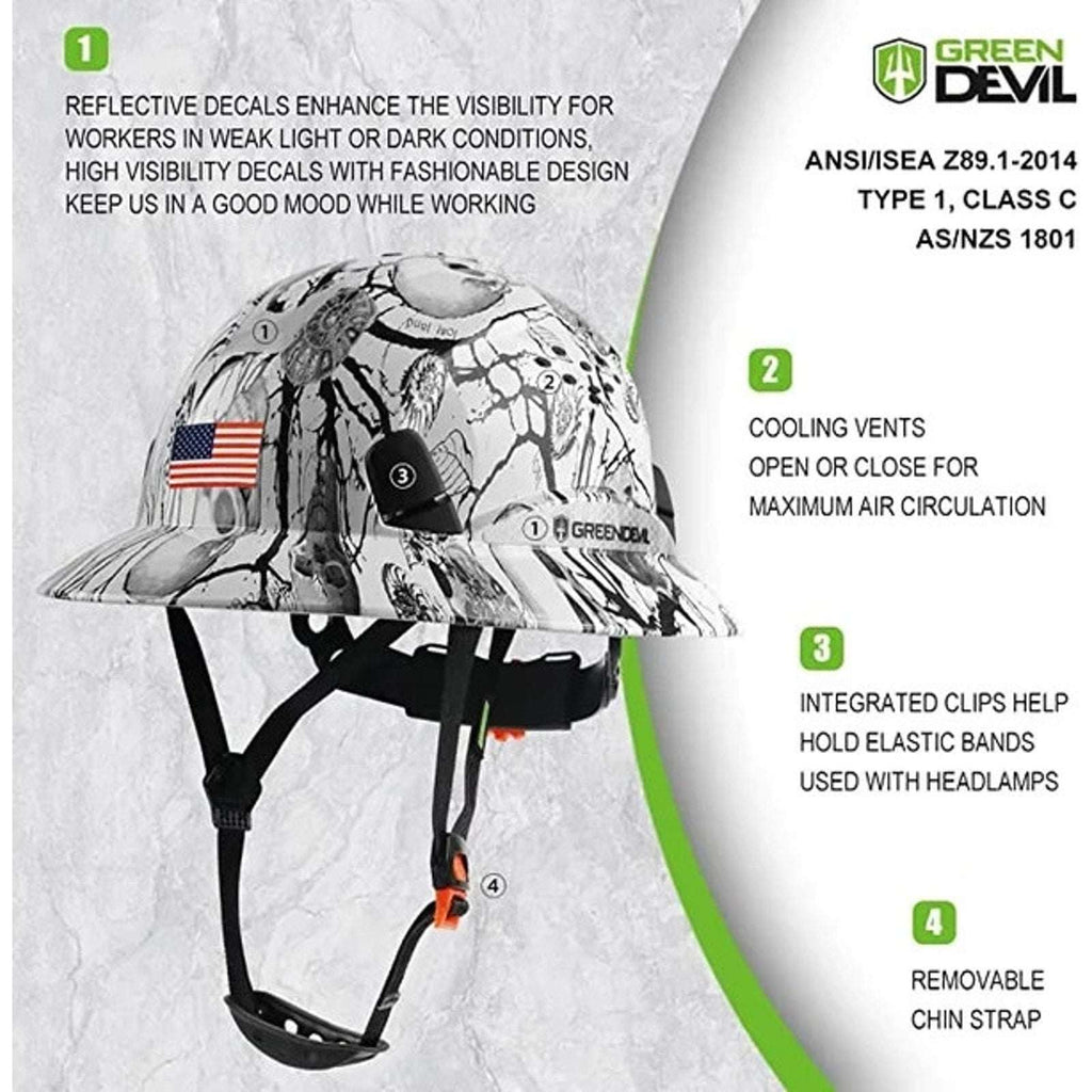 GREEN DEVIL Full Brim Hard Hat Vented Construction Safety Helmet OSHA Approved