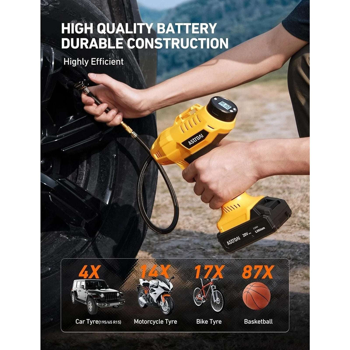 AstroAI Tire Inflator Cordless Air Compressor 160PSI w 12V/20V Dual Power Supply