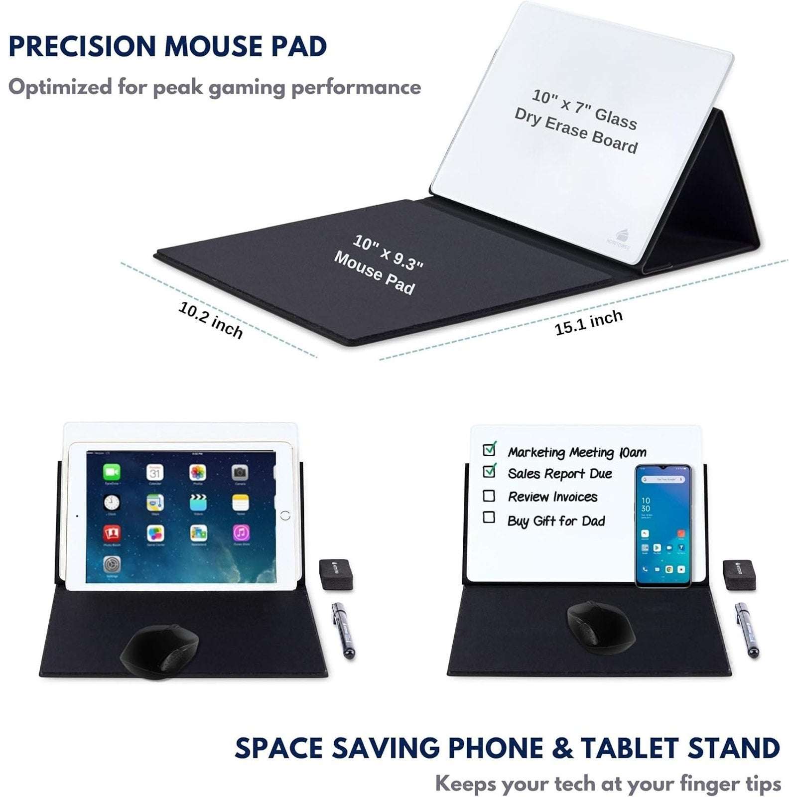 Mousepad w/ Dry Erase Whiteboard/Tablet/Phone Stand Manage To-Do List Take Notes