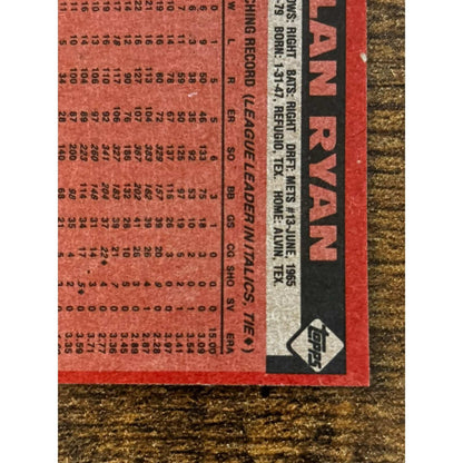 1986 TOPPS #100 NOLAN RYAN Houston Astros Baseball Card