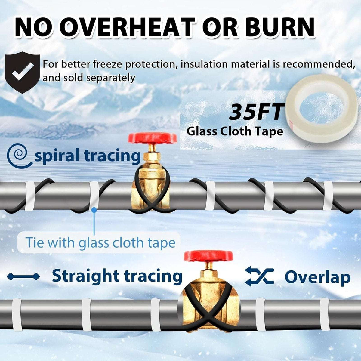 Self Regulating Pipe Heating Cable 100' 120V 3W/Ft Overheat & Freeze Protection