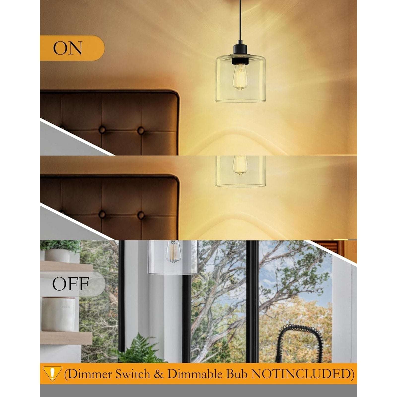 2Pk Vintage 1-Light Clear Blown Glass Pendant Classic Farmhouse Hanging Lights